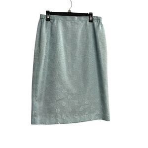 LESLIE FAY Women's Pencil Skirt Sz 14 Bluegreen Floral Elastic Waist SEE DESCRIP